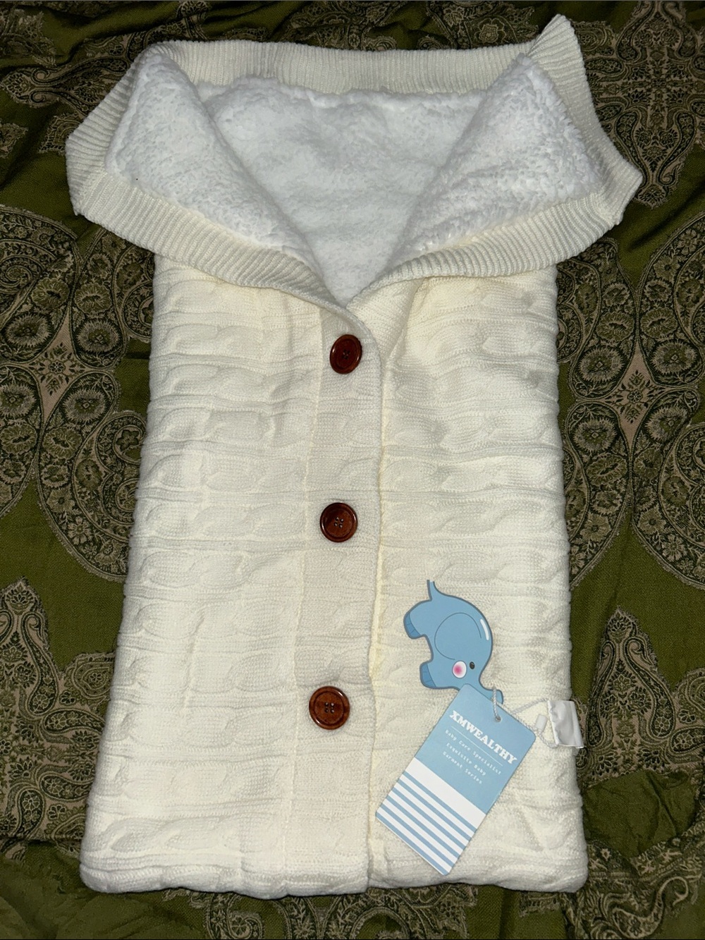 Ivory Knit Sherpa-Lined Baby Swaddle with Buttons